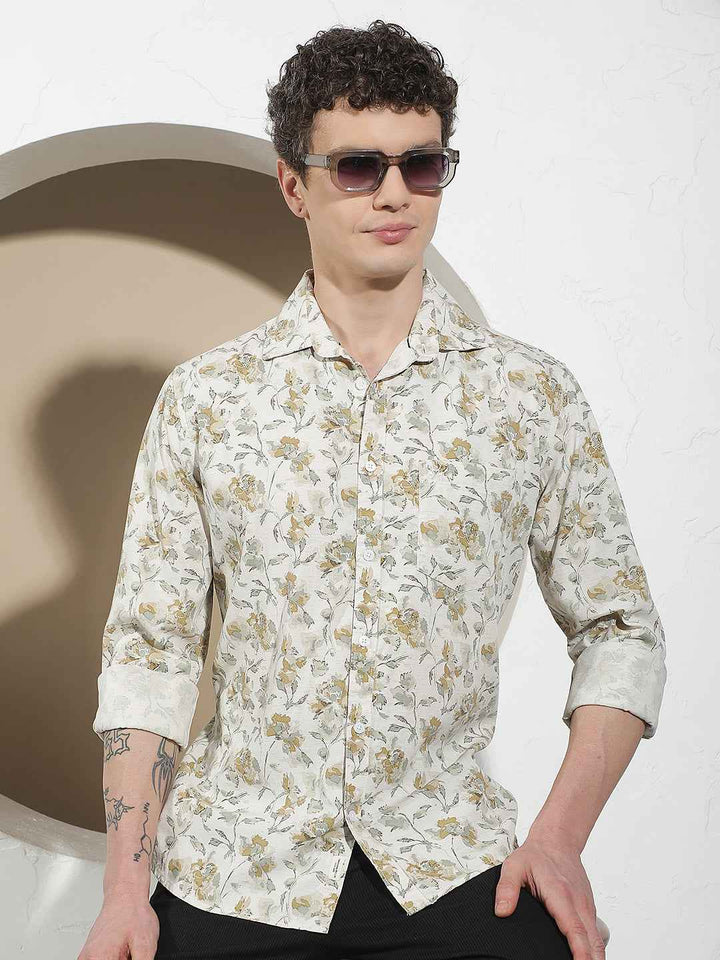 Multi-Color Floral Print Linen Shirt