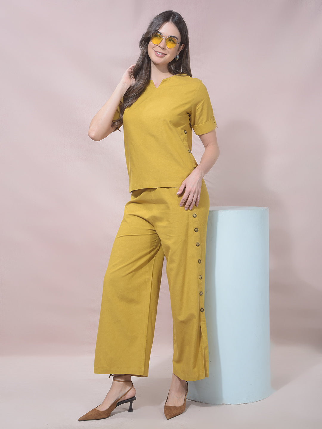 Mustard Wide Leg Casual Trousers