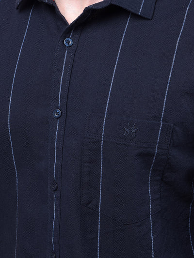 Navy Blue Vertical Stripes 100% Cotton Shirt