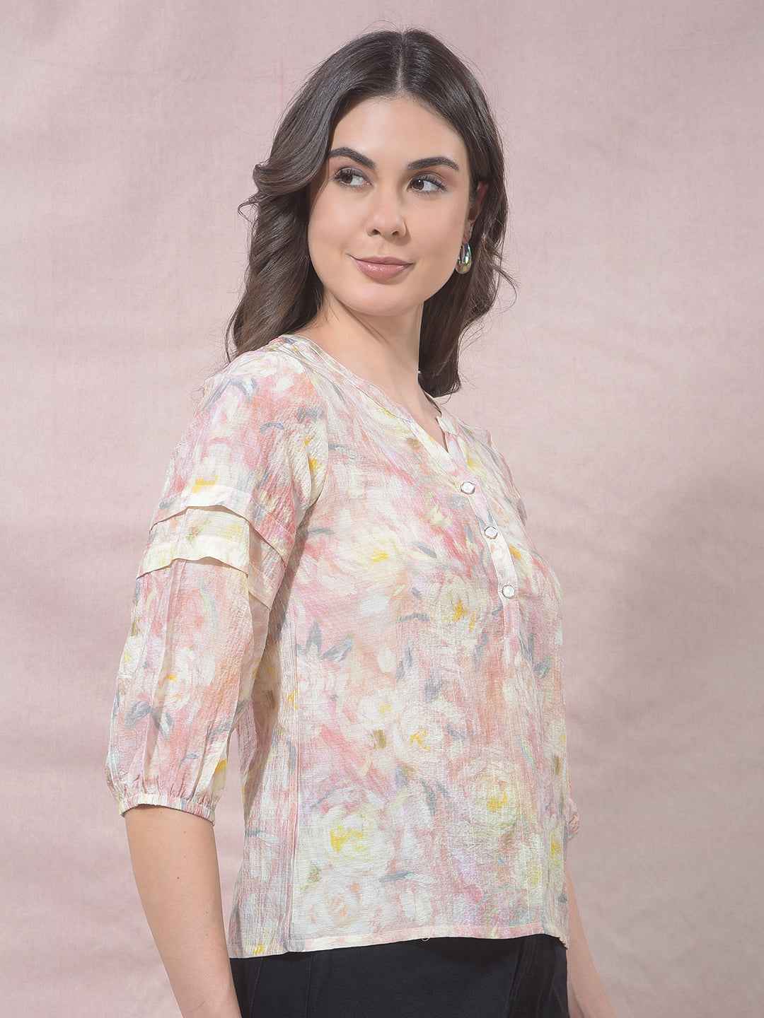 Multicolor Floral Print V-Neck Top