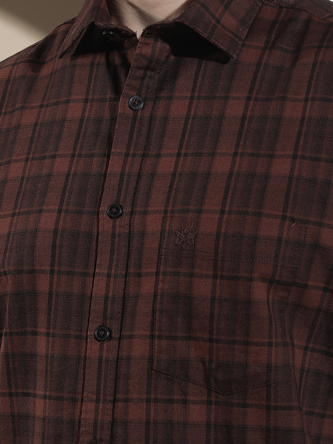 Brown Checked 100% Cotton Shirt
