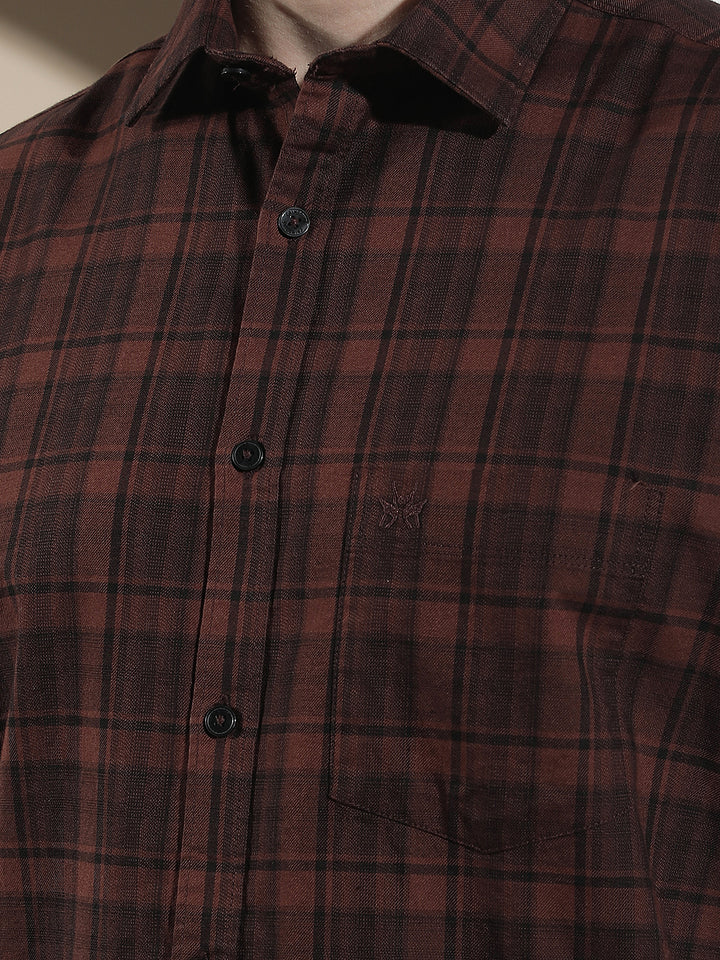 Brown Checked 100% Cotton Shirt
