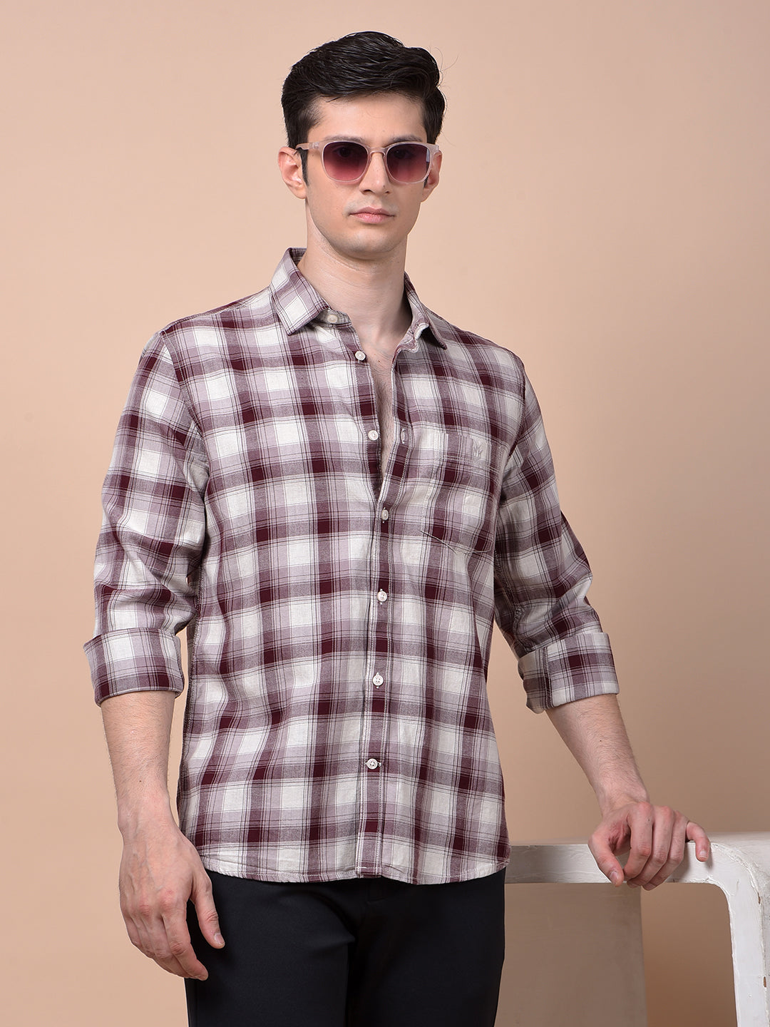 Maroon Checked 100% Cotton Shirt