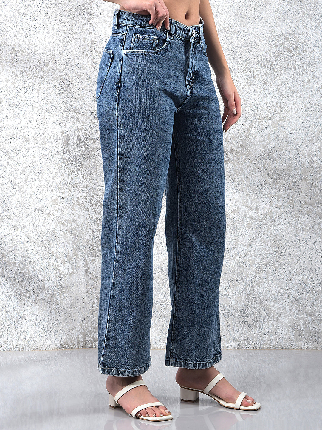 Breezy Blue Wide-Leg Cotton Jeans-Women Jeans-Crimsoune Club