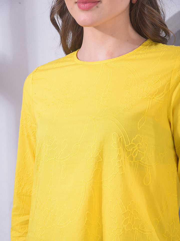 Yellow Embroidered 100% Cotton Top