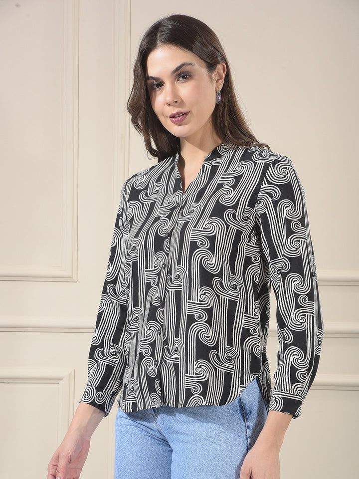 Black Printed V-Neck Shirt