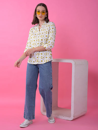 Olive Floral Print V-Neck Shirt