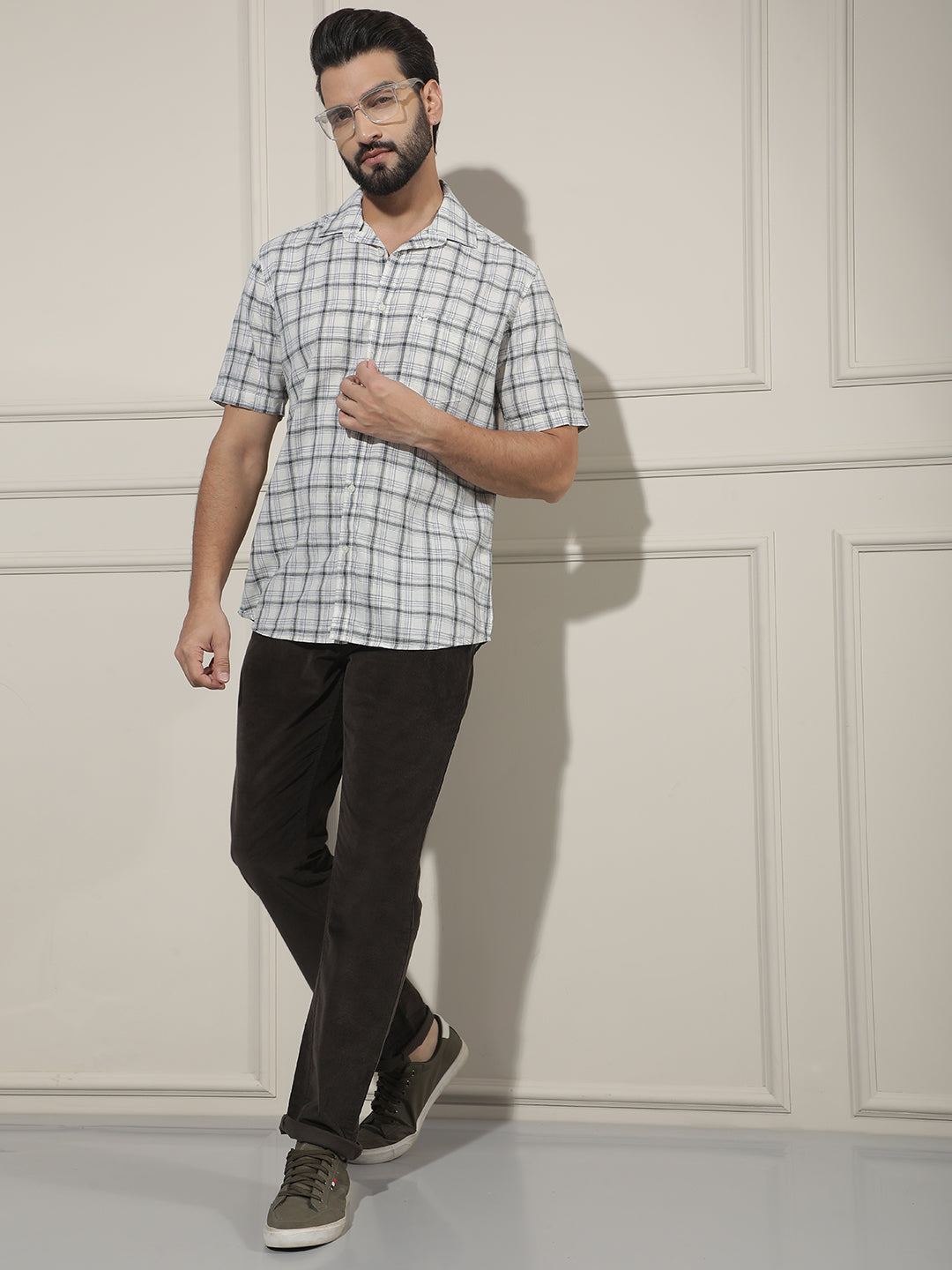 White Checked Linen Shirt