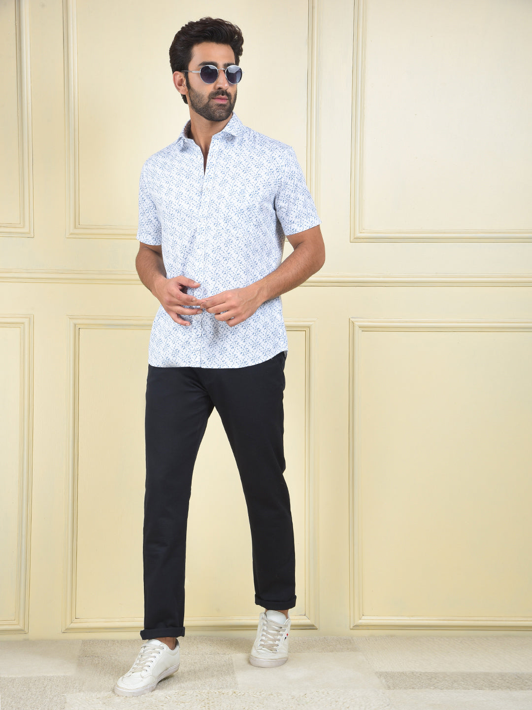 Blue Floral Print 100% Cotton Shirt
