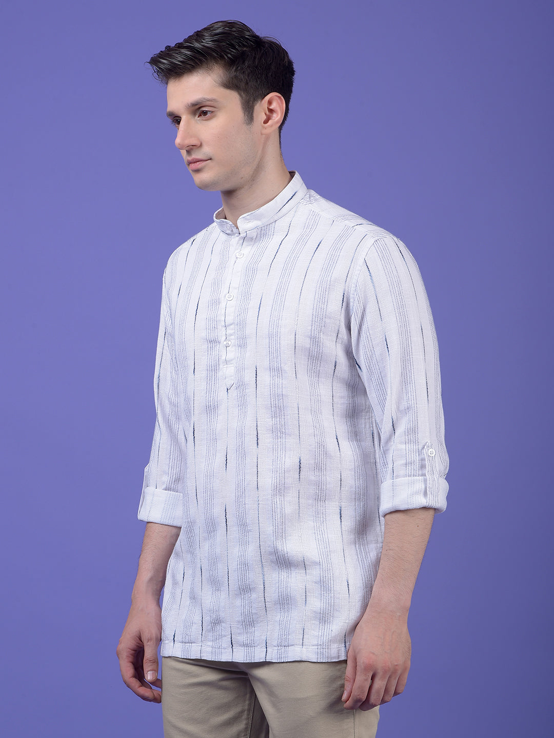 White Vertical Stripes 100% Cotton Kurta