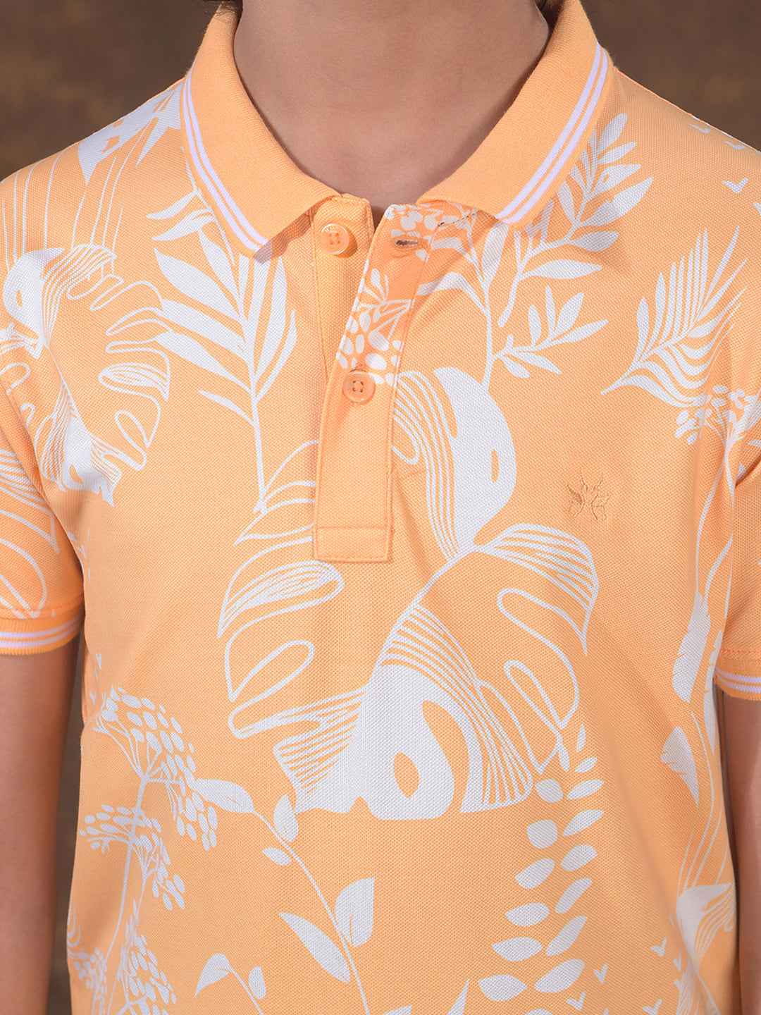 Peach Floral Print Polo Neck T-Shirt