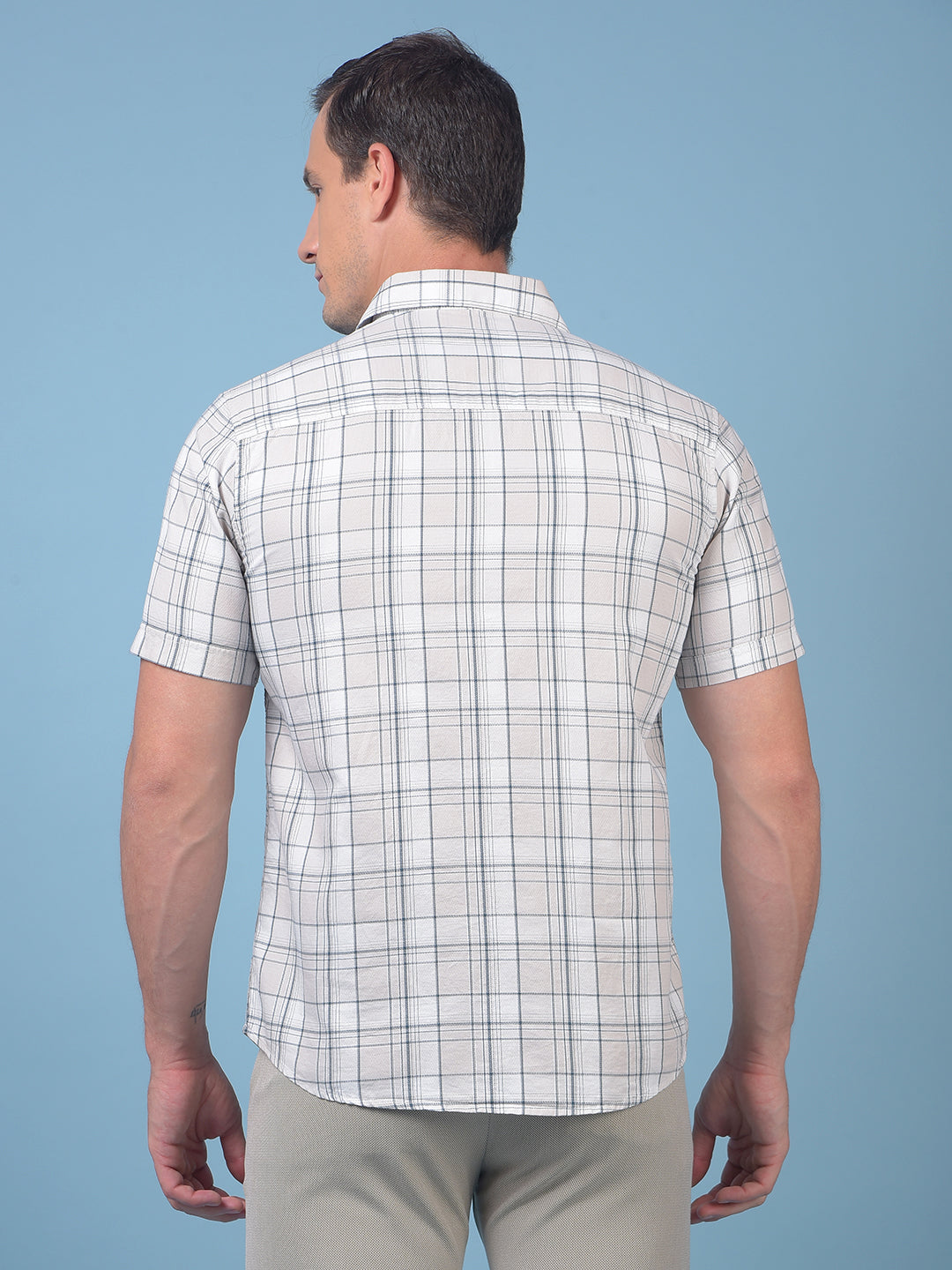 Beige Checked 100% Cotton Shirt