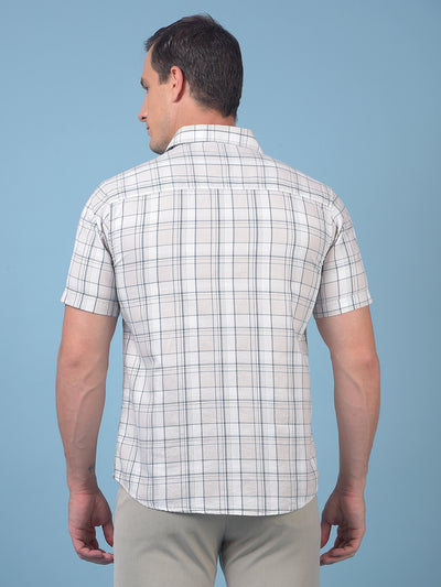 Beige Checked 100% Cotton Shirt