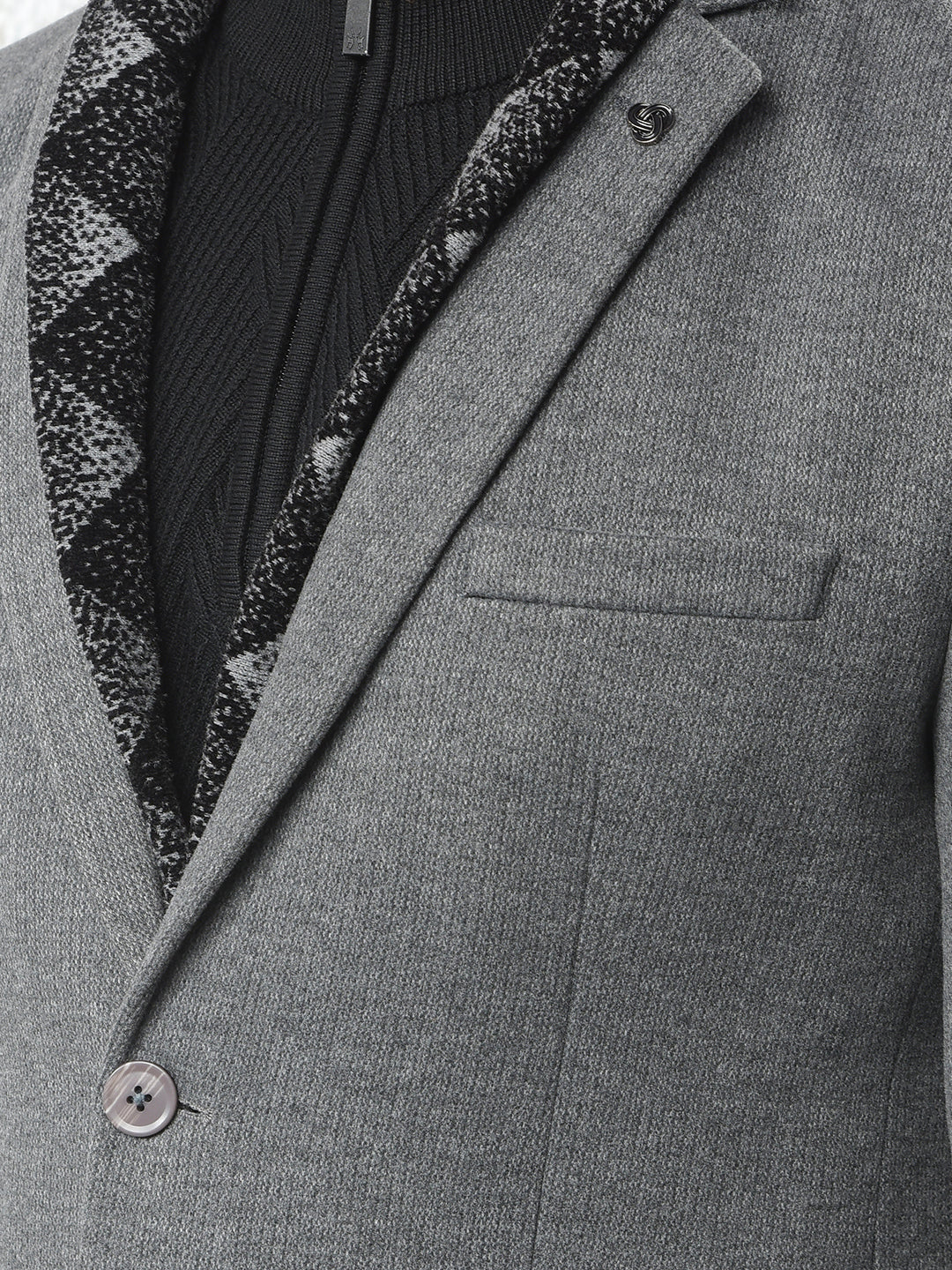 Grey Notched Lapel Single-Breasted Blazer