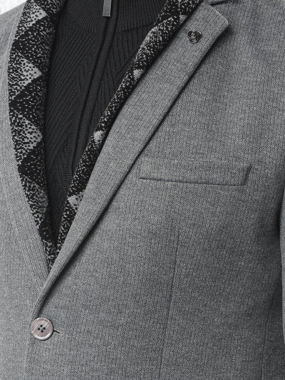 Grey Notched Lapel Single-Breasted Blazer
