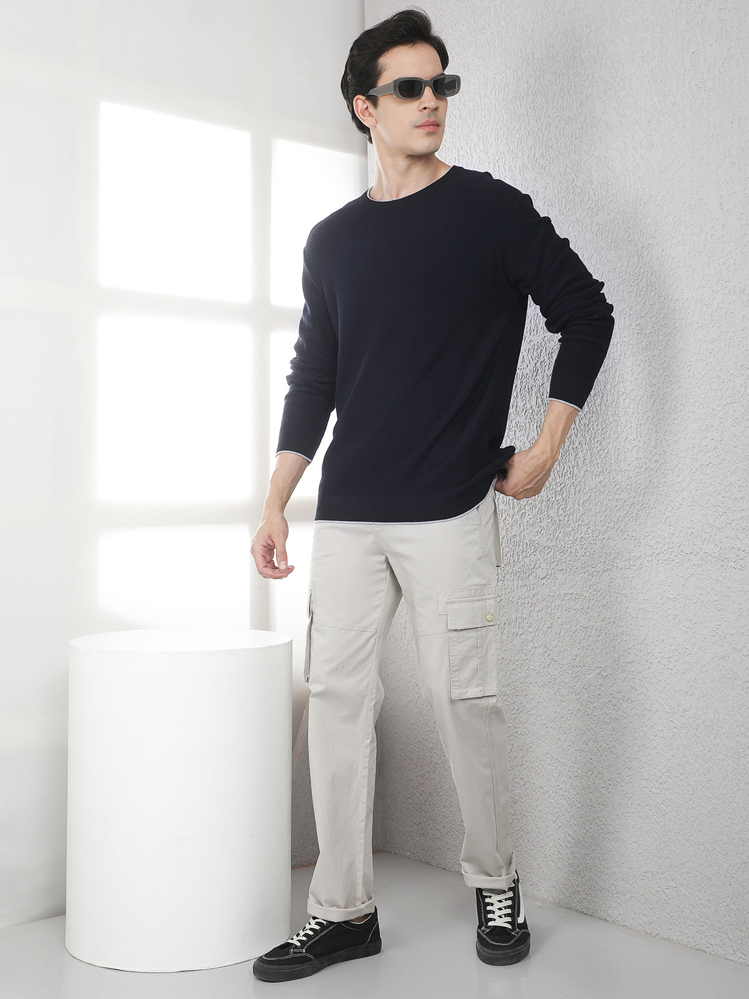 Navy Blue Oversized Round Neck Sweater