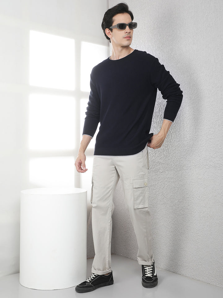Navy Blue Oversized Round Neck Sweater