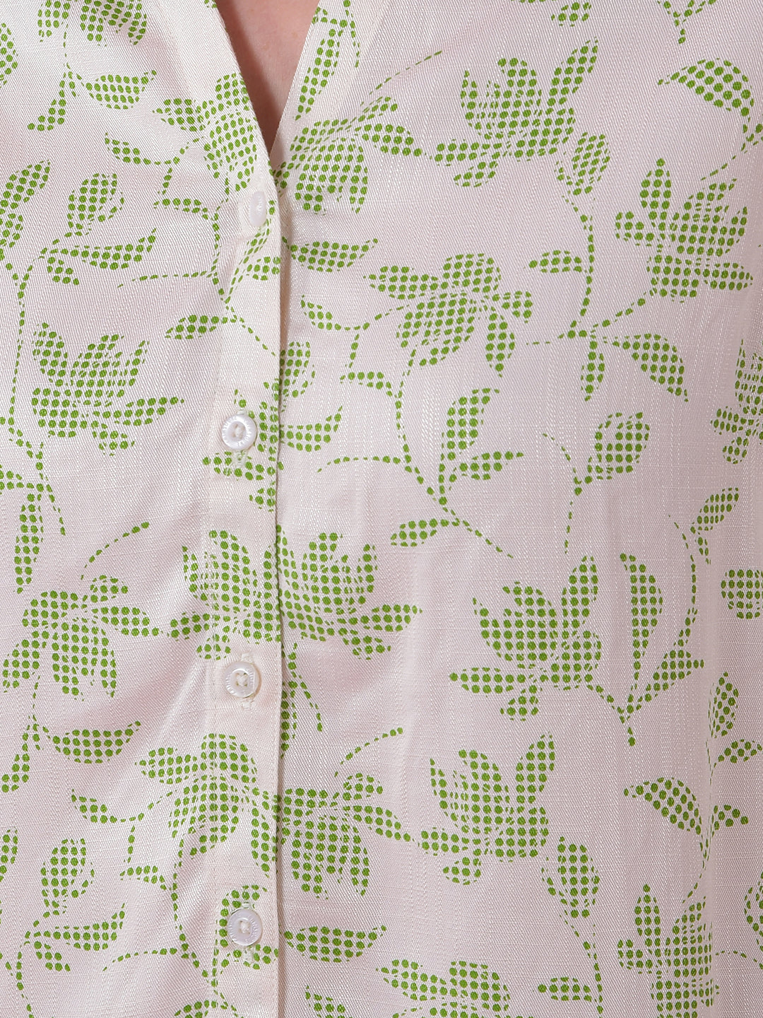 Green Floral Print V-Neck Shirt