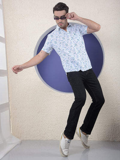 Printed Linen Blue Shirt