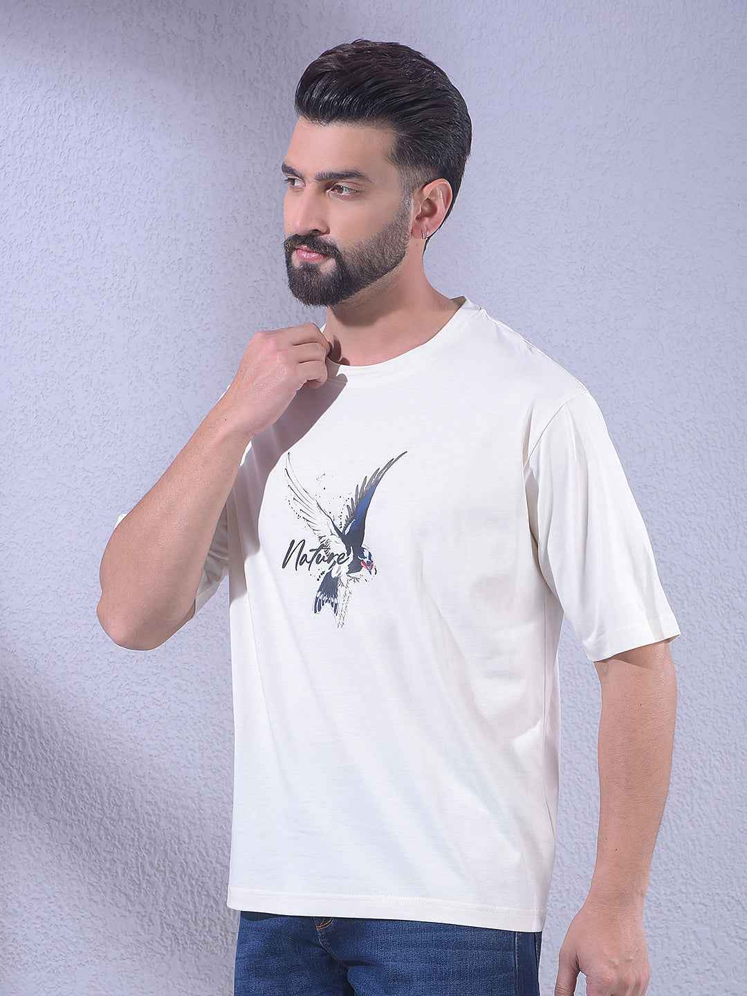 White Graphic Print 100% Cotton Oversize T-Shirt