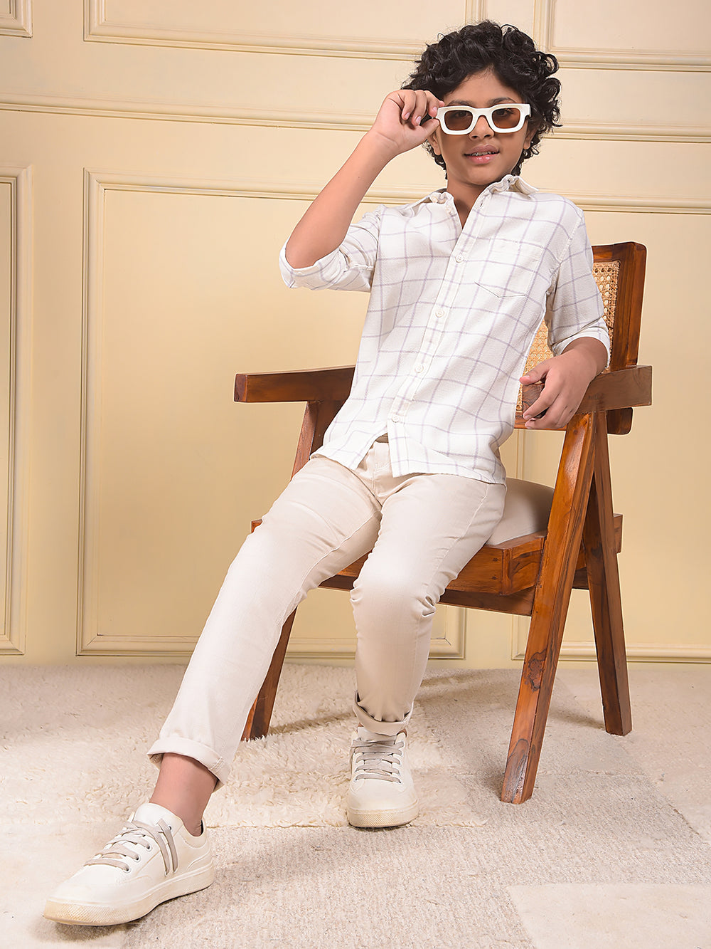 Beige Printed Trousers