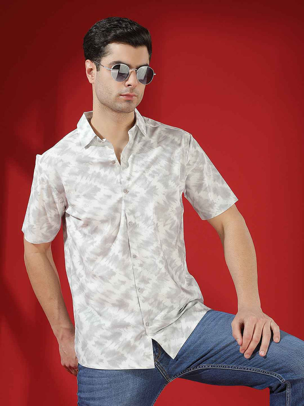 Grey Abstract Print Chic Shirt