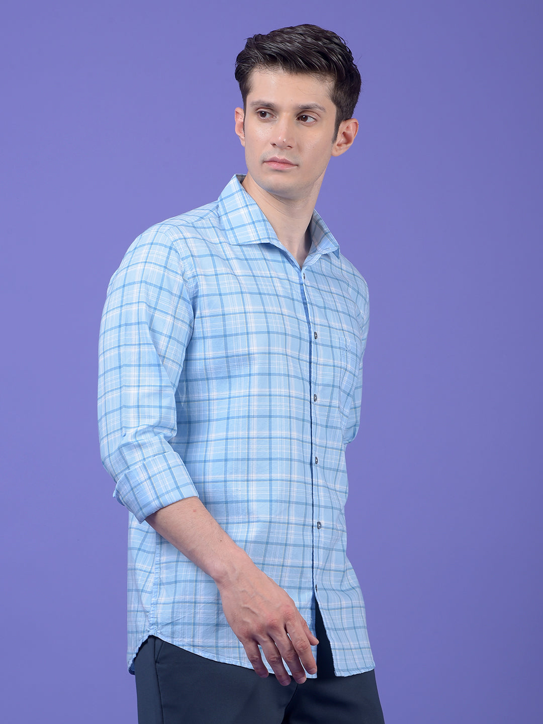 Blue Checked 100% Cotton Shirt