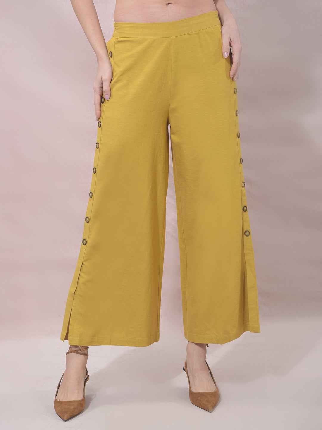 Mustard Wide Leg Casual Trousers