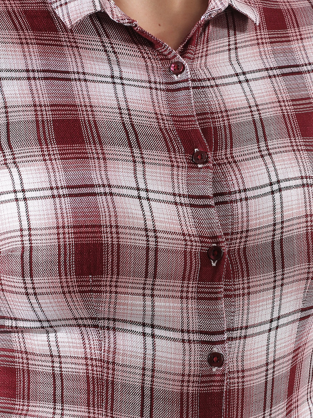 Minimalist Bordeaux Maroon Checked Shirt