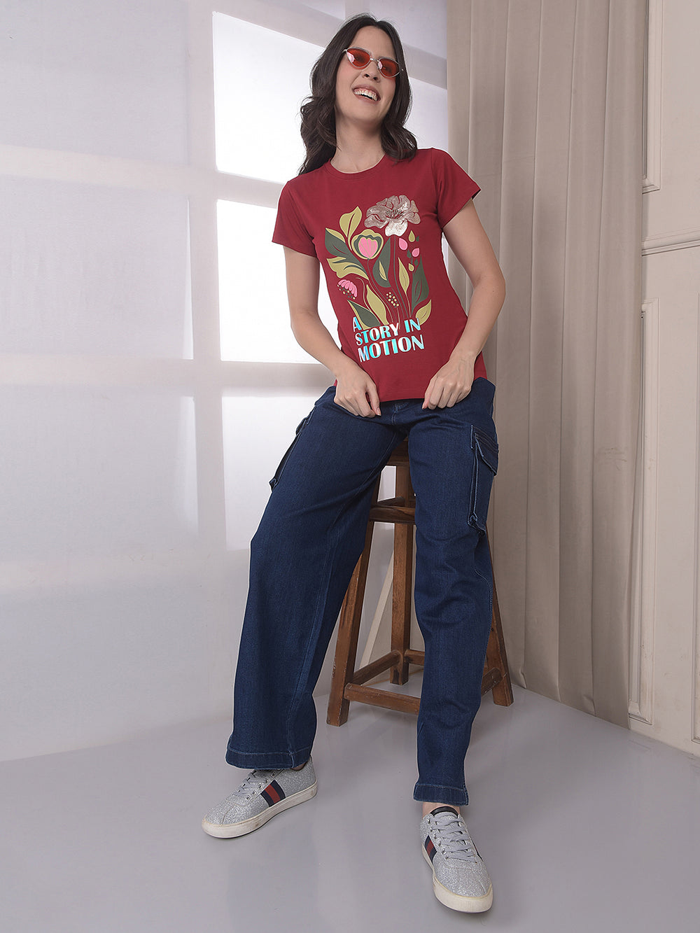 Maroon Floral Print T-Shirt