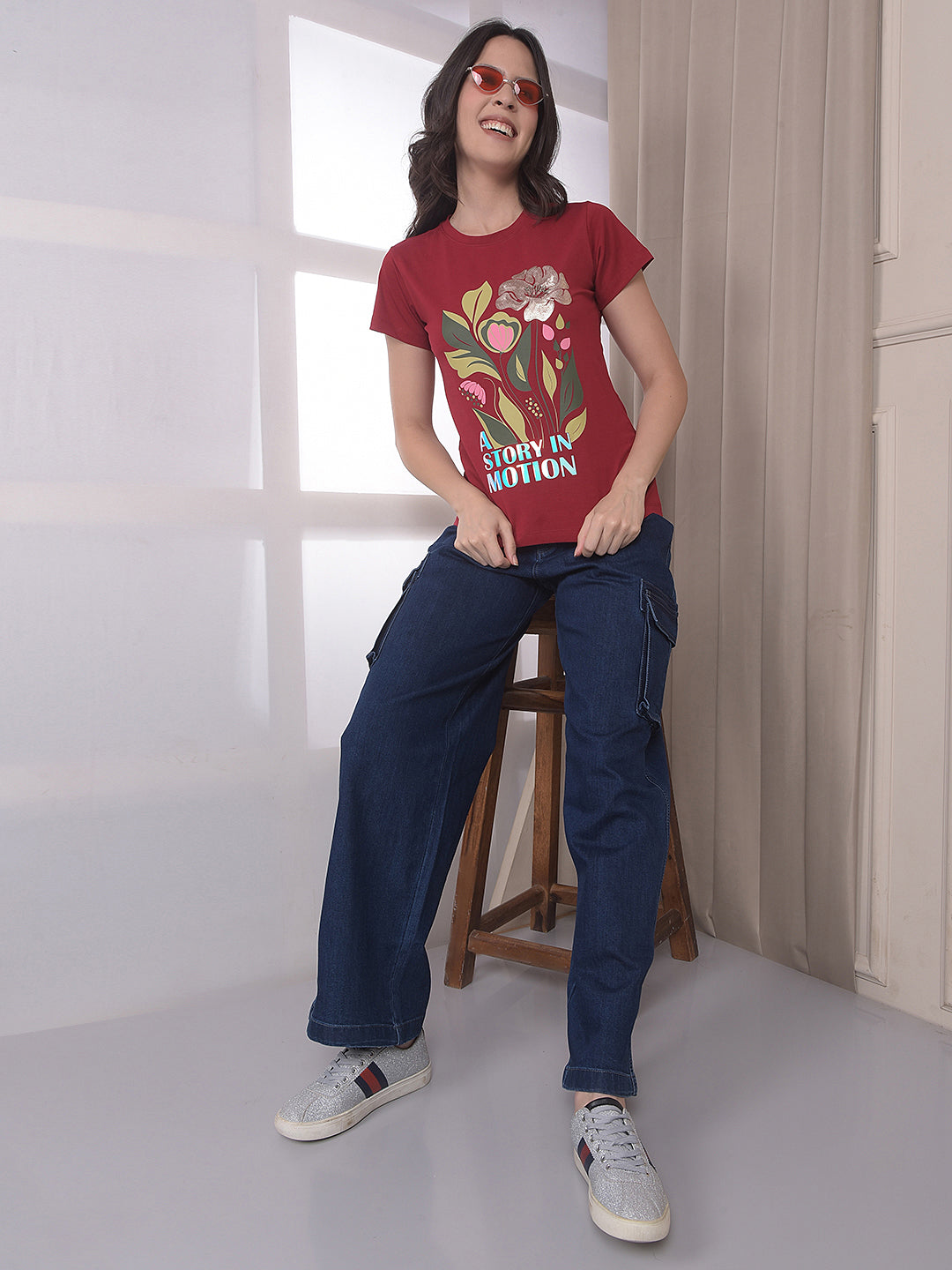 Maroon Floral Print T-Shirt