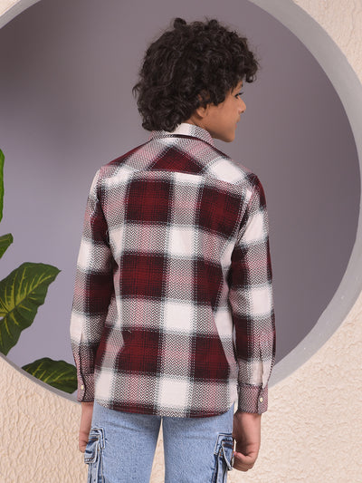 Maroon Checked 100% Cotton Corduory Shirt