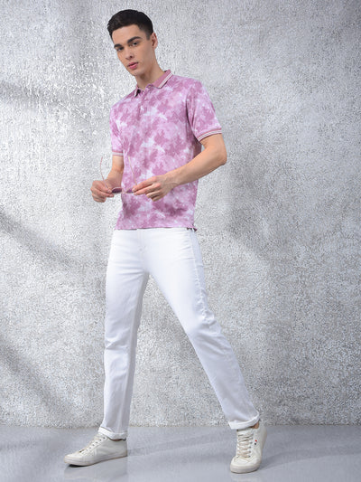 Pink Printed Polo-Neck T-Shirt