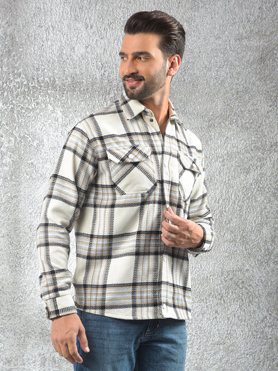 White Checked Knitted Shacket