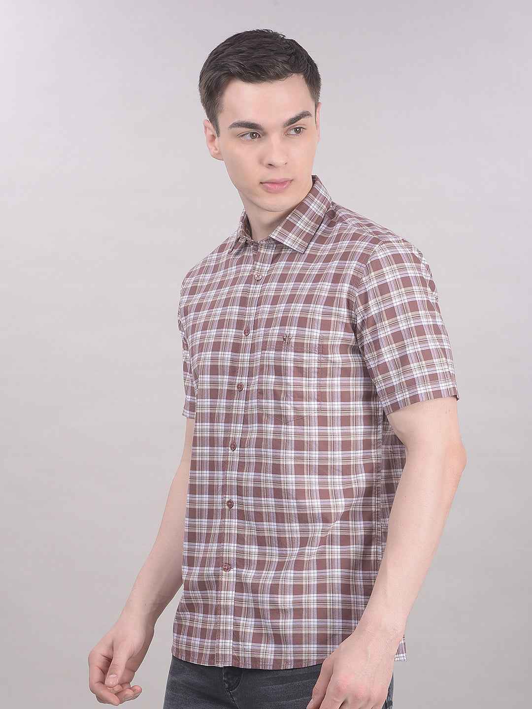 100% Cotton Brown Checked Shirt