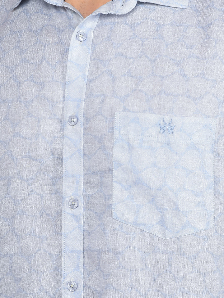 Blue Printed Linen Shirt-Men Shirts-Crimsoune Club
