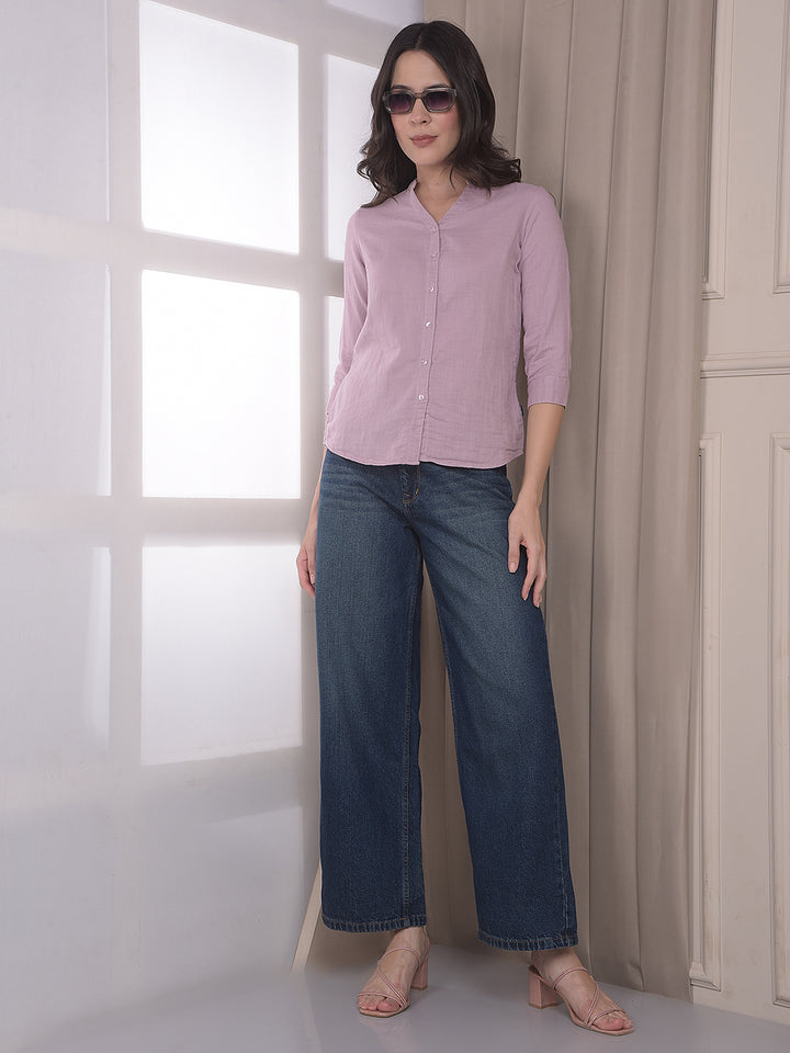 Purple V-Neck 100% Cotton Shirt