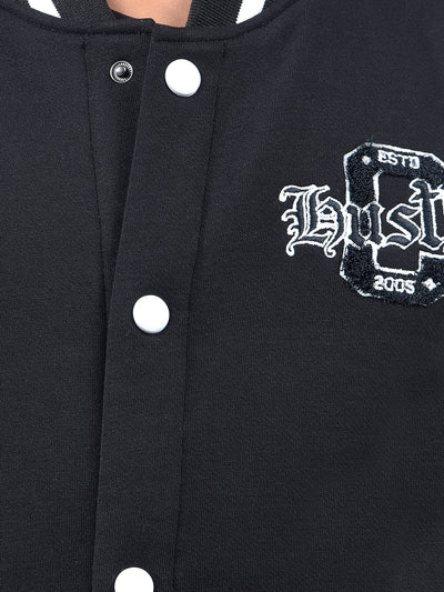 Black Color-Block Varsity Jacket