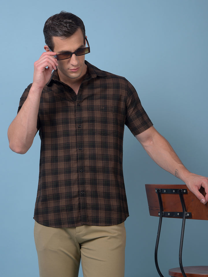 Brown Checked 100% Cotton Shirt