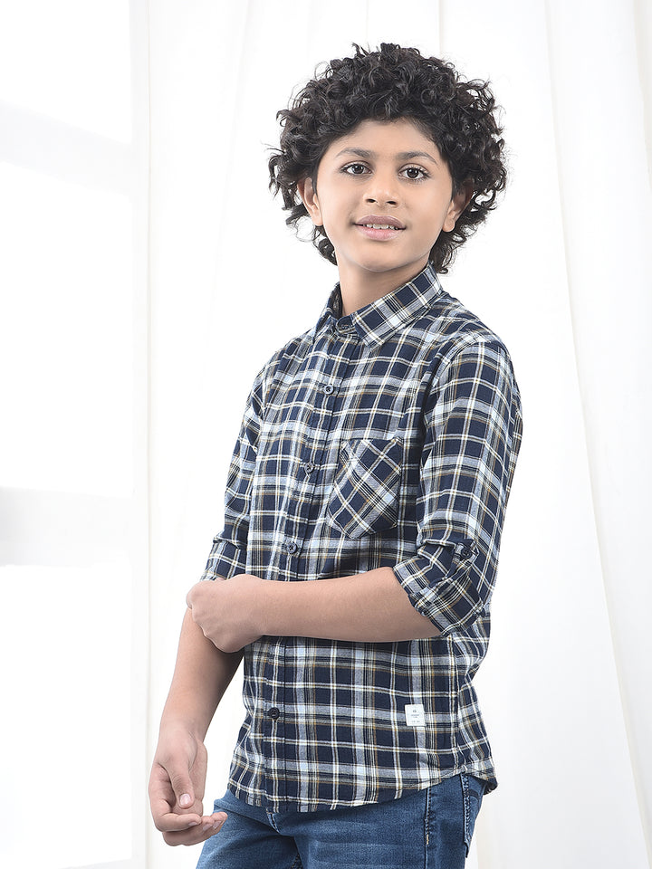 Navy Blue Checked 100% Cotton Shirt