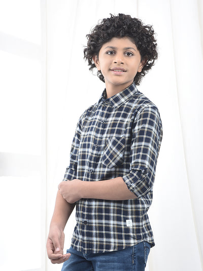Navy Blue Checked 100% Cotton Shirt
