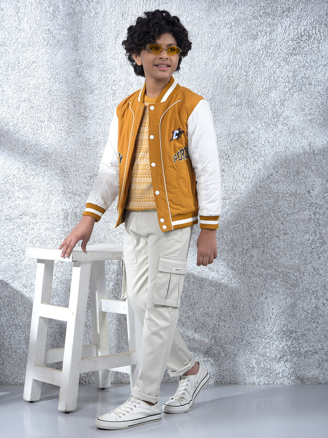 Mustard Color-Block Varsity Jacket