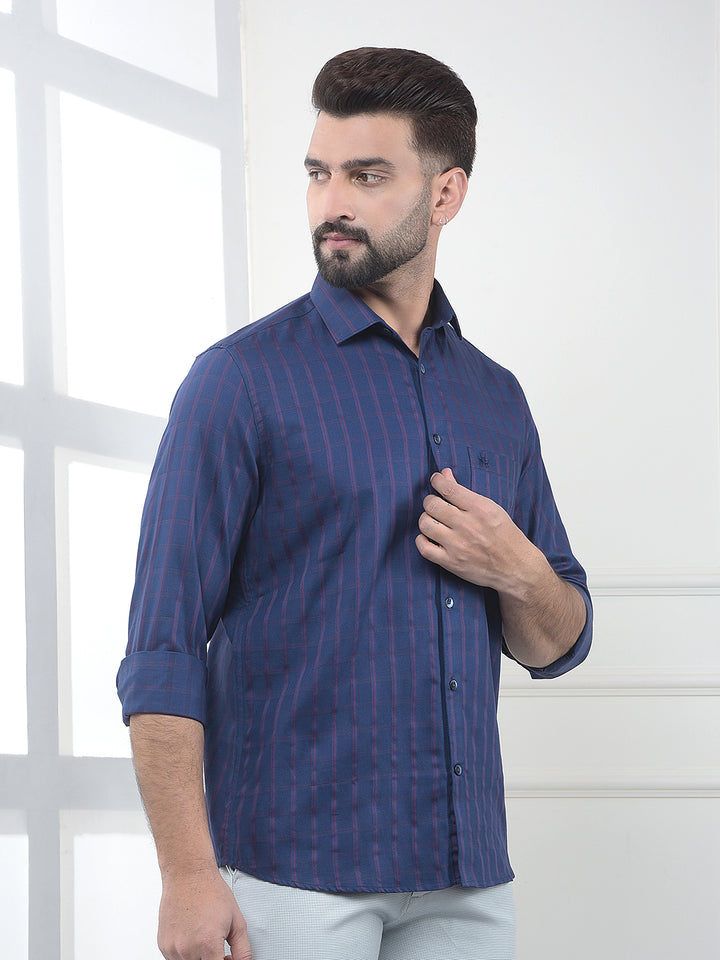 Navy Blue Checked 100% Cotton Shirt