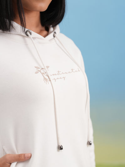 White Graphic Print Hooded Neck Sweatshirt