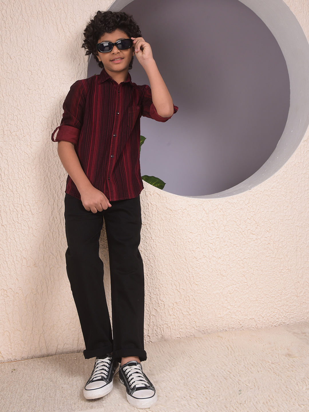 Maroon Printed 100% Cotton Corduory Shirt