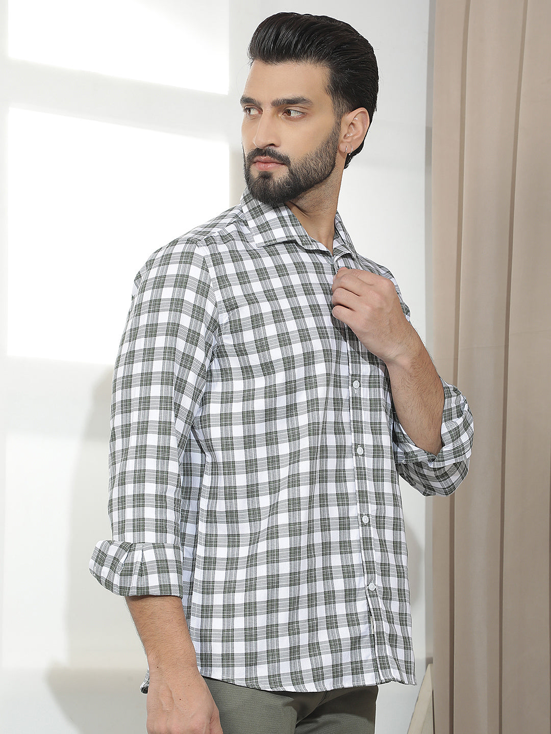 Green 100% Cotton Checked Shirt