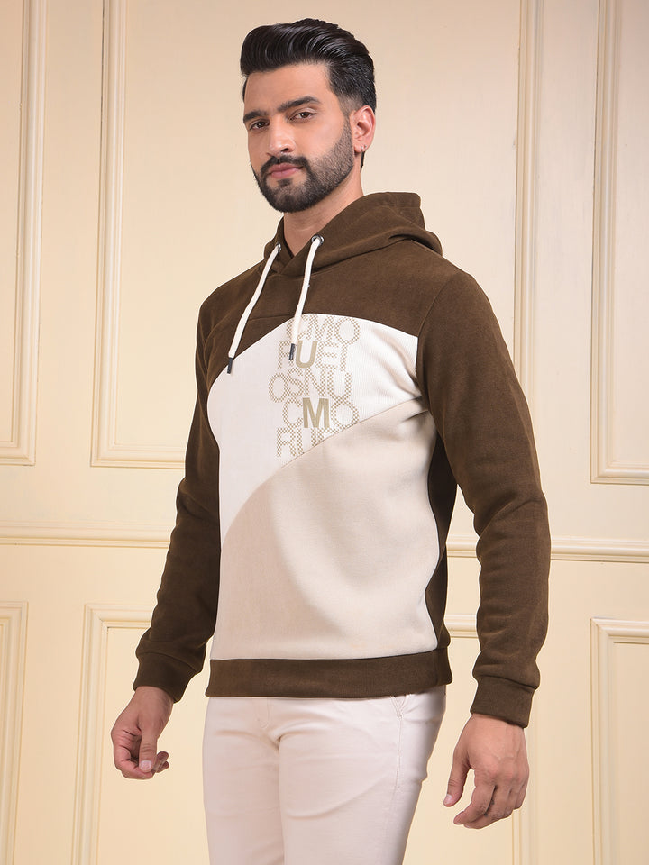 Brown Color-Block Hooded Neck Sweatshirt