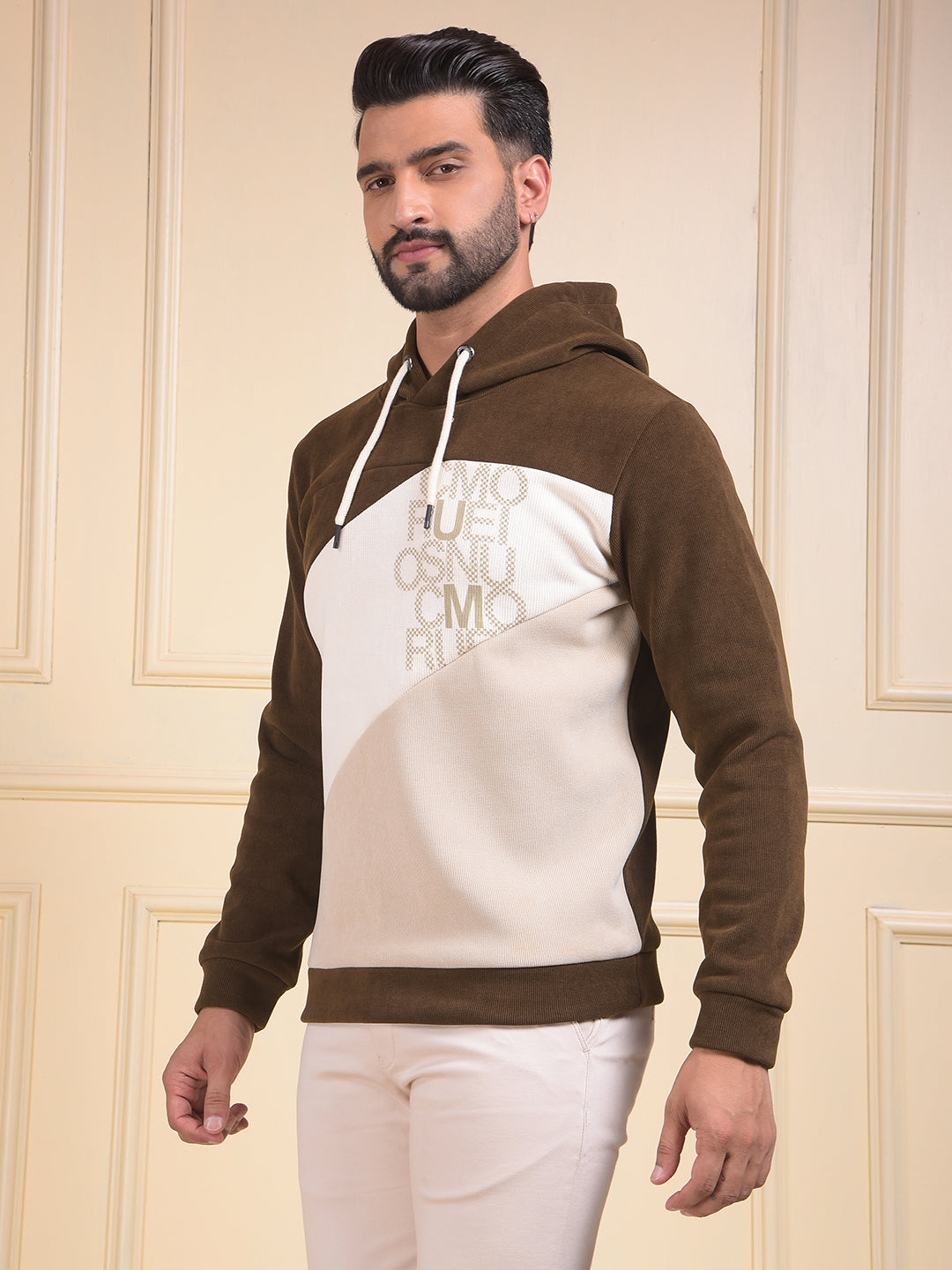 Brown Color-Block Hooded Neck Sweatshirt