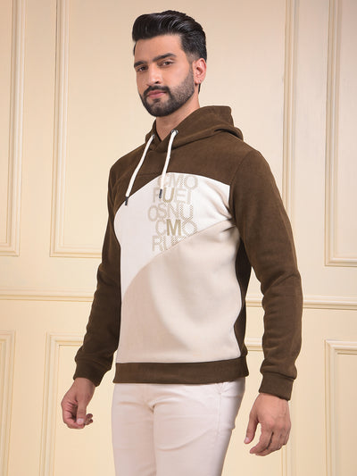 Brown Color-Block Hooded Neck Sweatshirt