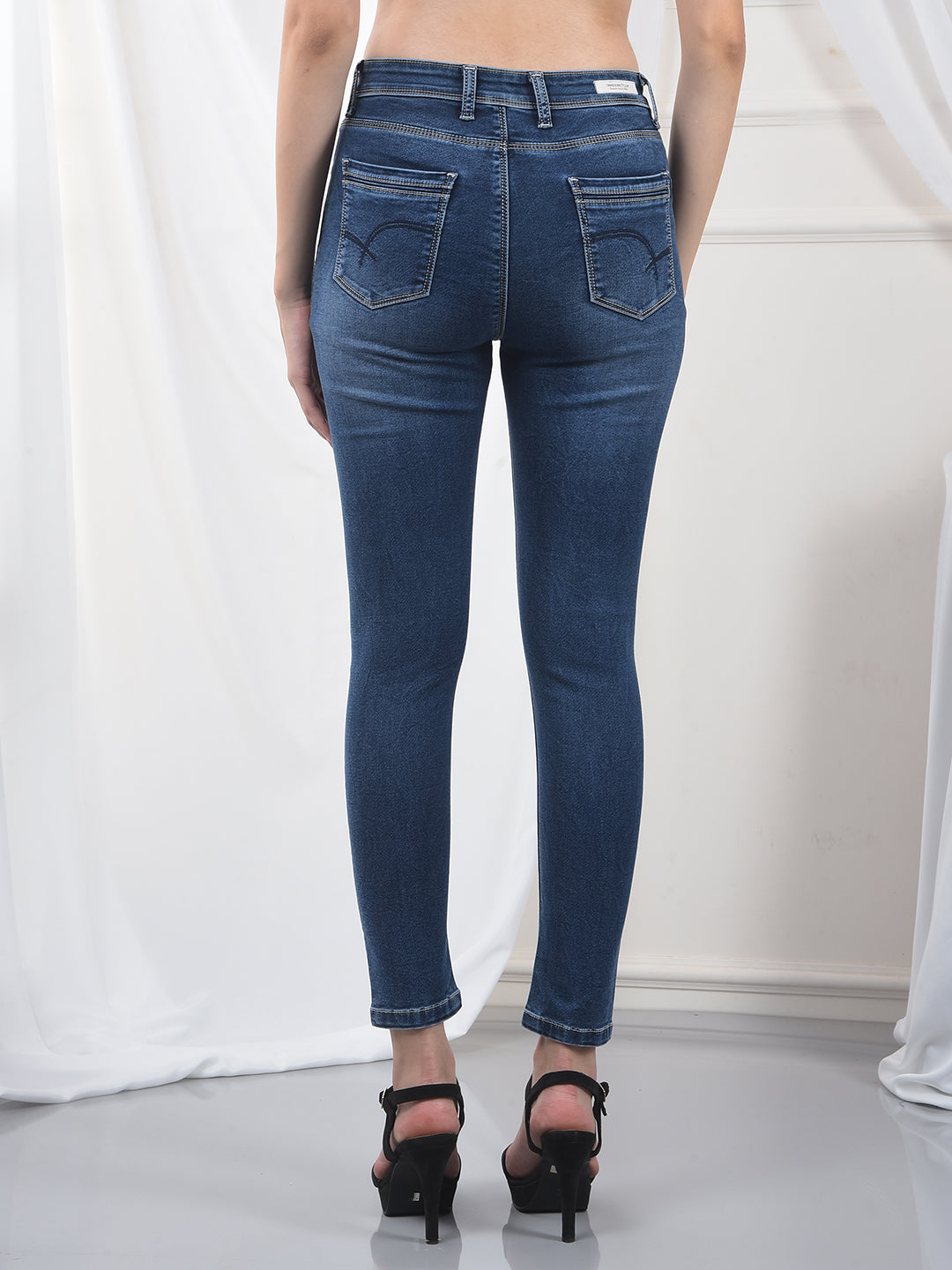 Navy Blue Skinny Jeans-Women Jeans-Crimsoune Club